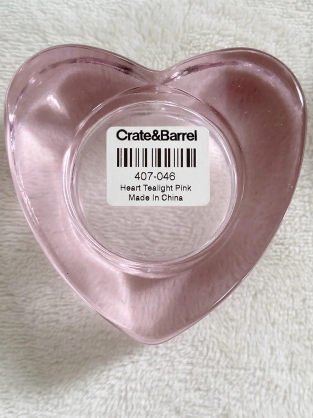 Crate & Barrel Pink Glass Heart Tealight Holder Votive Candle Holder